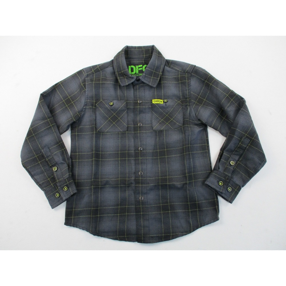 Dixxon Flannel Co Shirt Youth S Gray Black Plaid DFC Youth Division Neon Accent